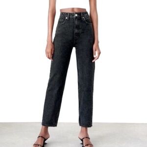 Zara High Rise Ankle Relaxed Fit Jeans Faded. Lack Womens 28 (6) Rigid denim